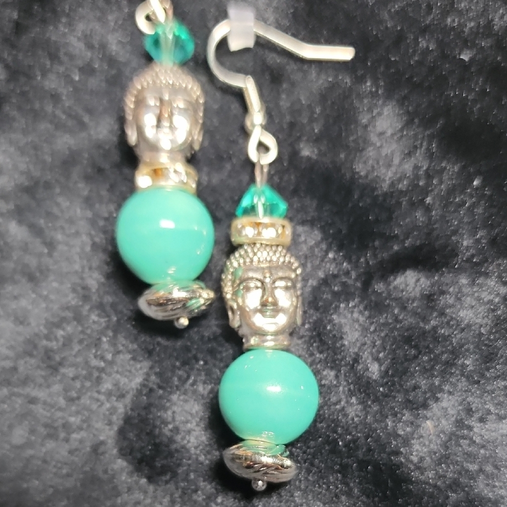 Silver and Green Buddha Earrings